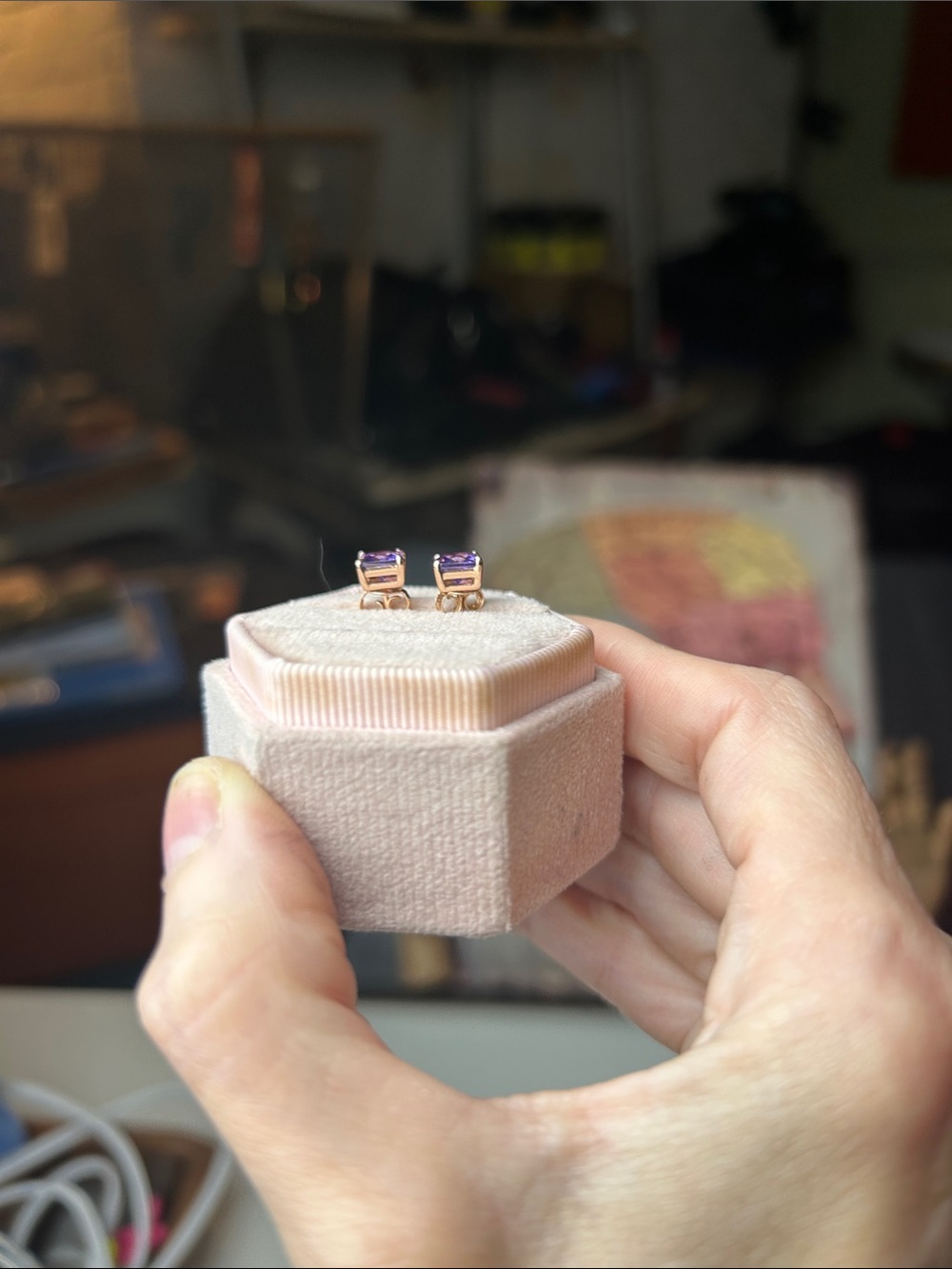 Gorgeous Square Amethyst Stud Earrings in Rose Gold - Picture 4 of 16
